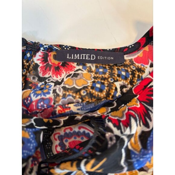 Limited Floral Boho Ruffle Sleeve Sheer Blouse Black & Multicolor Women's Large - Picture 6 of 12